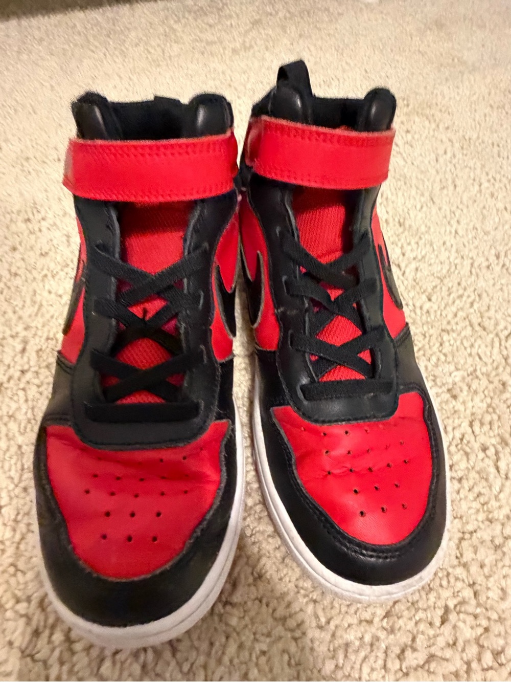 Nike Court Borough Mid 2 High Top Sneakers Red Black Size 1Y